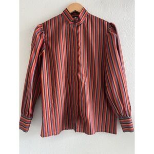 Gianna Bellini Vintage Striped Button Up Blouse Women's 8 Puff Sleeves Festival